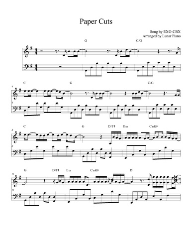 楽譜 Exo Cbx Paper Cuts By Lunar Piano