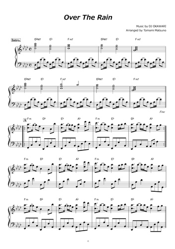 楽譜 Over The Rain Dj Okawari By Piano Score