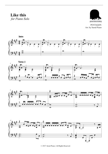 楽譜 Pentagon Like This By Seoul Piano