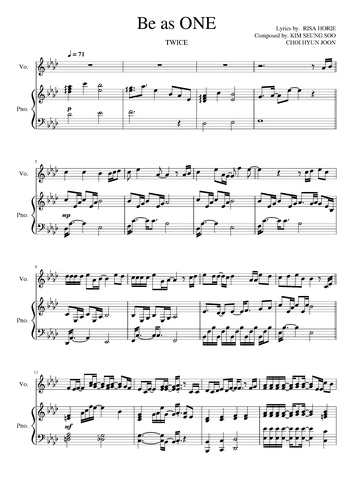 ソング Be As One楽譜
