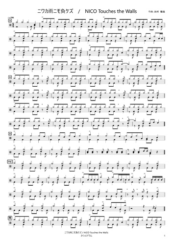 楽譜 ニワカ雨ニモ負ケズ Nico Touches The Walls By さくっとドラム