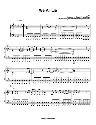 楽譜 We All Lie ハジン Skyキャッスル By Sunny Fingers Piano