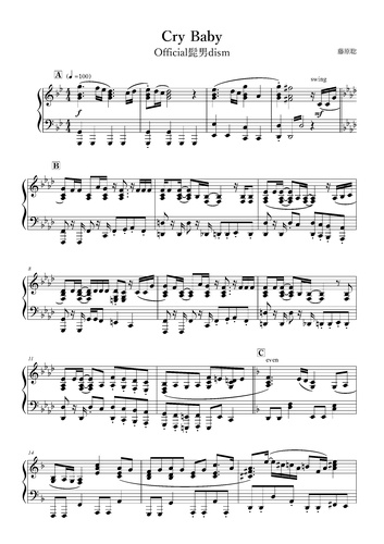 Official髭男dism Cry Baby By Onenote楽譜