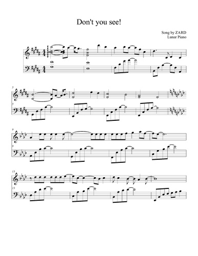 楽譜 Don T You See Zard By Lunar Piano
