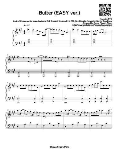 Sheet 防弾少年団 Bts Butter Easy By Sunny Fingers Piano